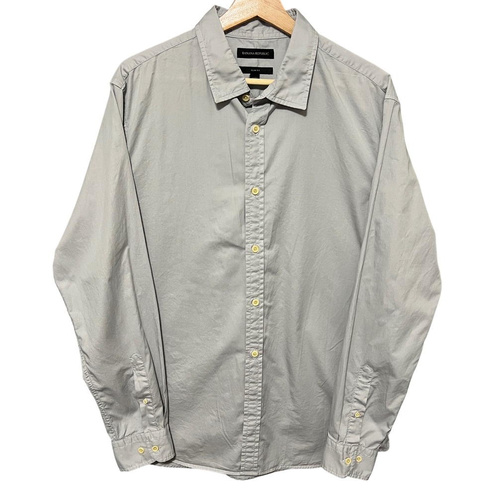 Banana Republic Mens Gray Slim Fit Cotton Long Sleeve Button Down Shirt